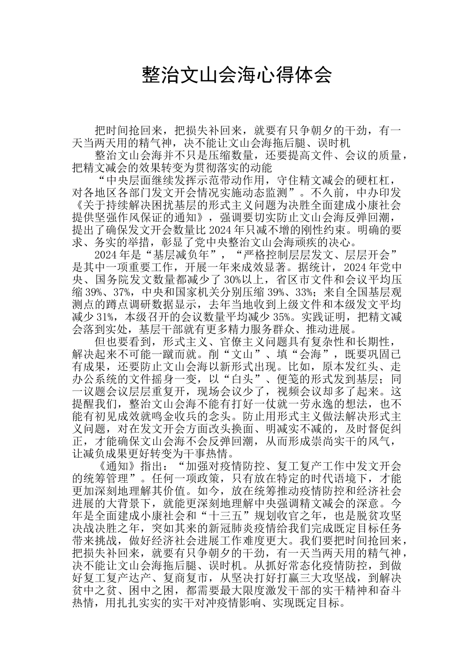 整治文山会海心得体会_第1页