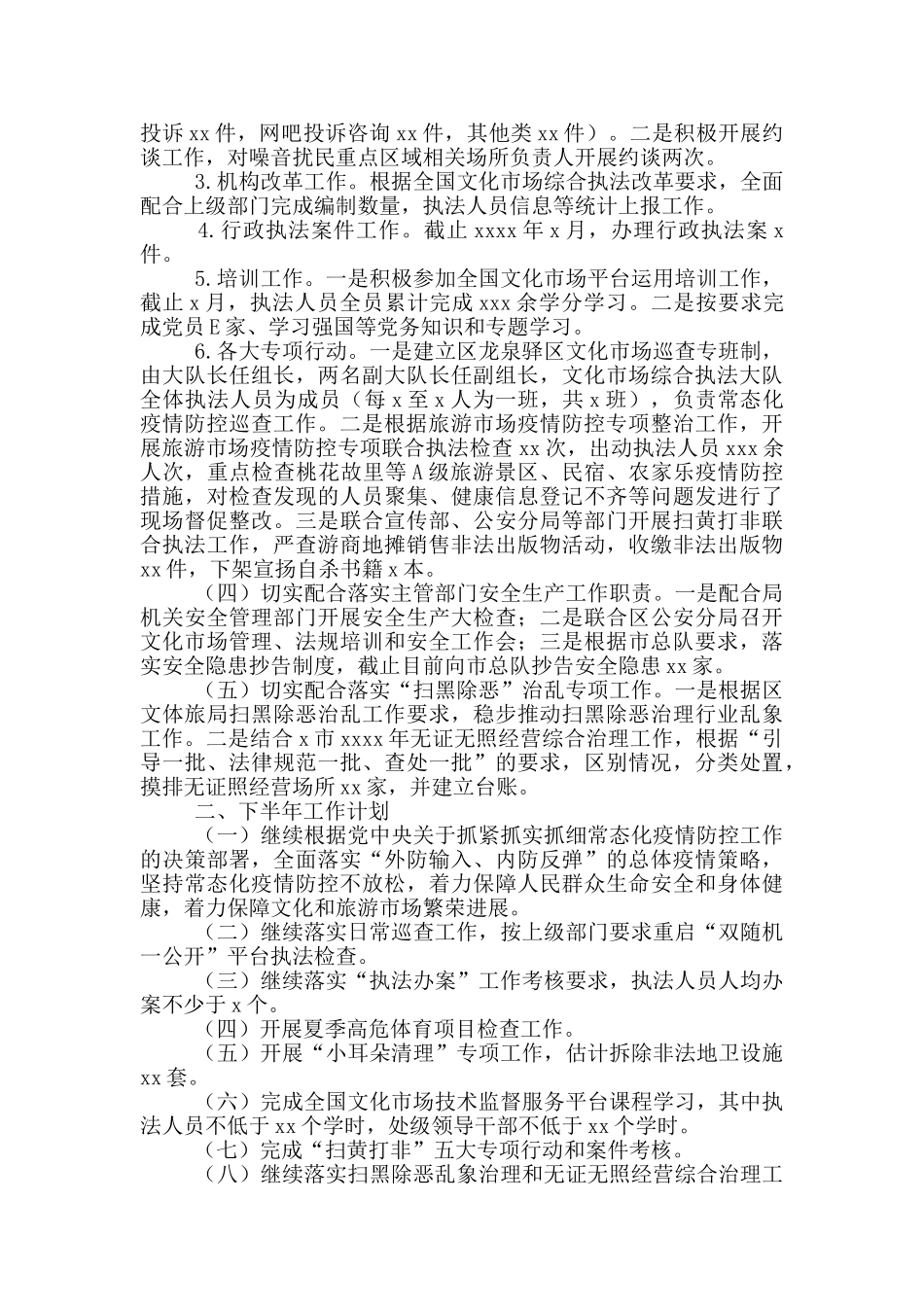 文化市场综合行政执法大队2024年上半年工作总结及下半年工作计划_第2页