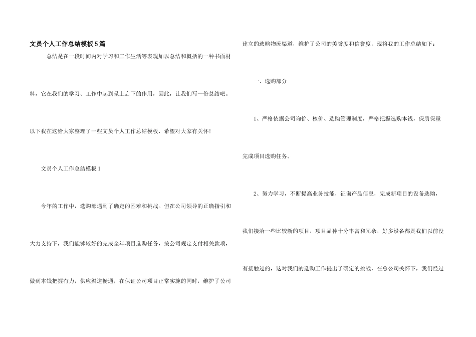 文员个人工作总结模板5篇_第1页