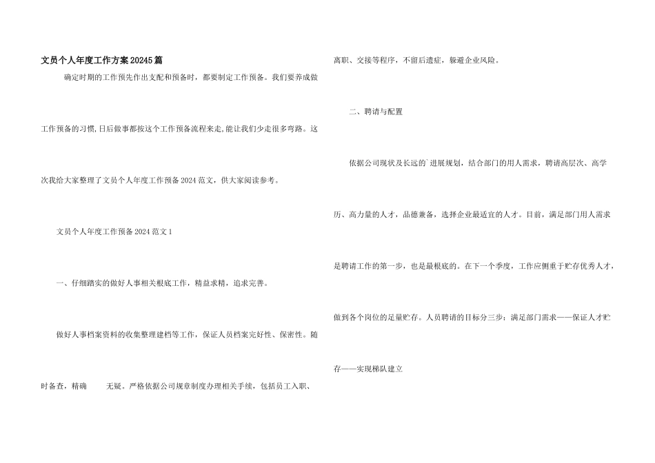 文员个人年度工作计划20245篇_第1页