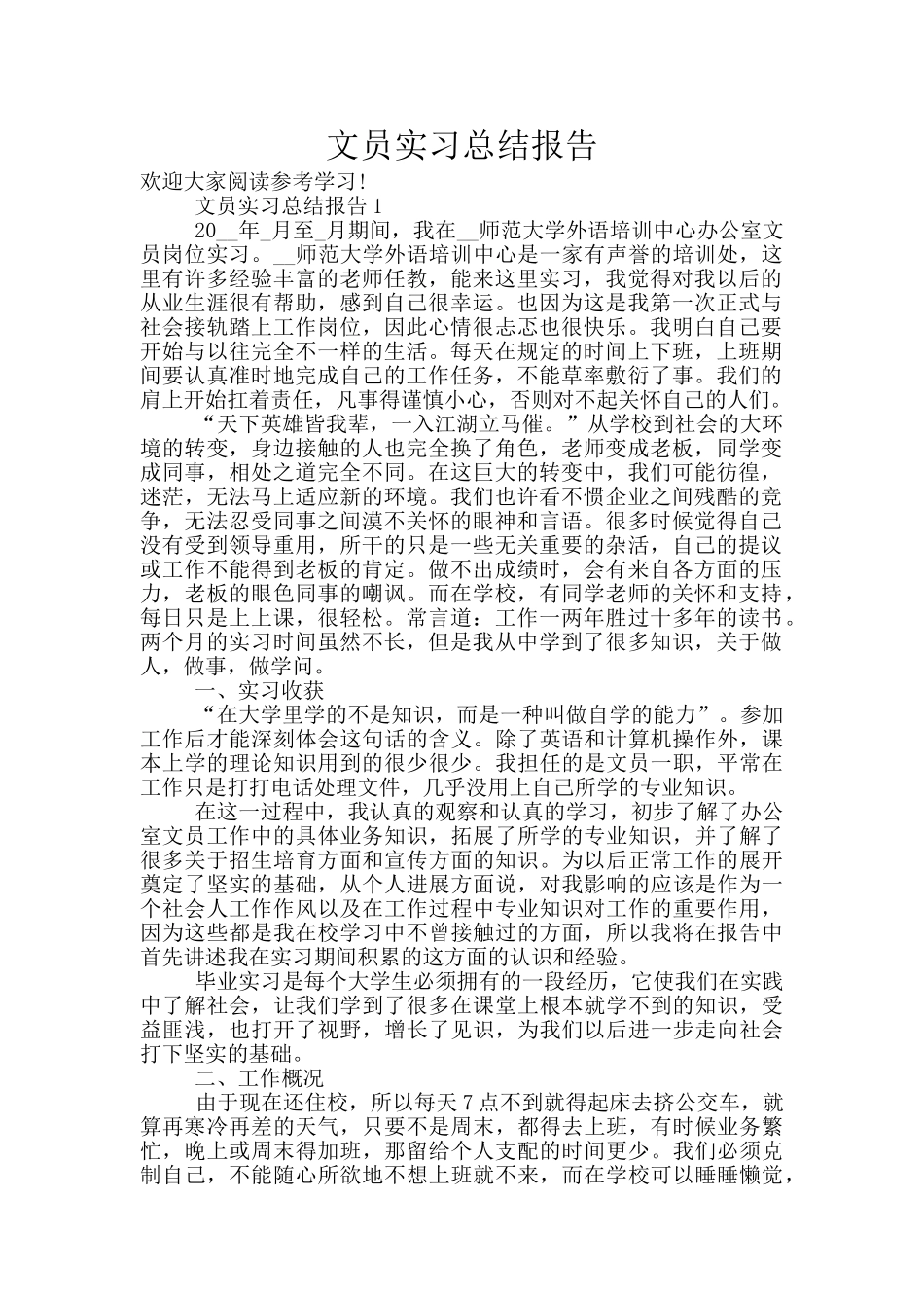 文员实习总结报告_第1页