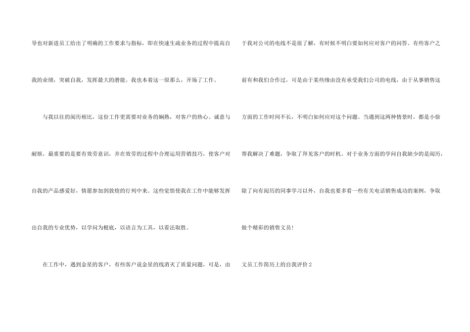 文员工作简历上的自我评价_第2页