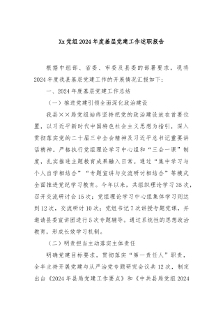 党组2024年度基层党建工作述职报告
