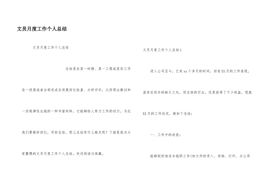 文员月度工作个人总结_第1页