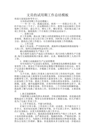 文员的试用期工作总结模板