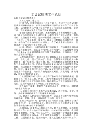 文员试用期工作总结