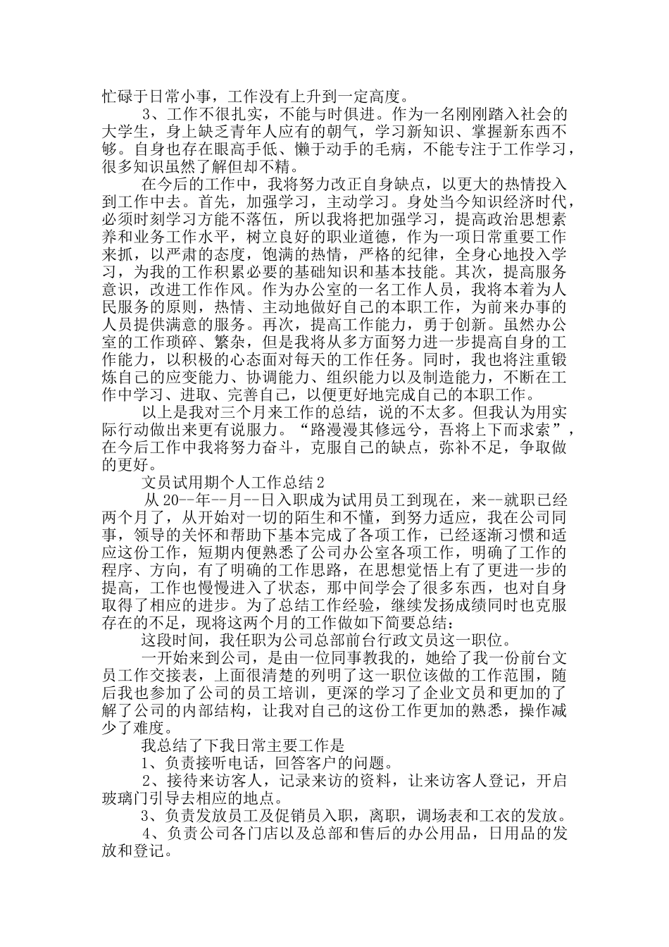 文员试用期个人工作总结_第2页