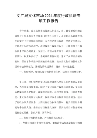 文广局文化市场2024年度行政执法专项工作报告