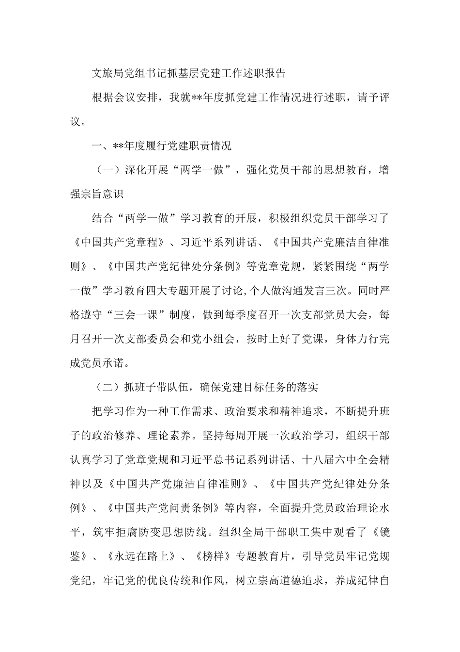 文旅局党组书记抓基层党建工作述职报告_第2页