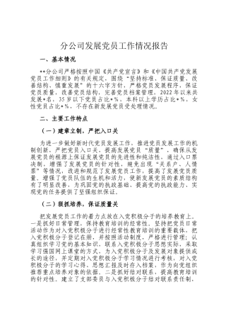 分公司发展党员工作情况报告