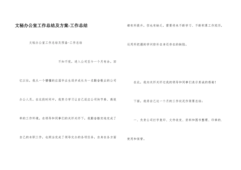 文秘办公室工作总结及计划_第1页