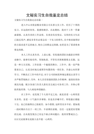 文秘实习生自我鉴定总结