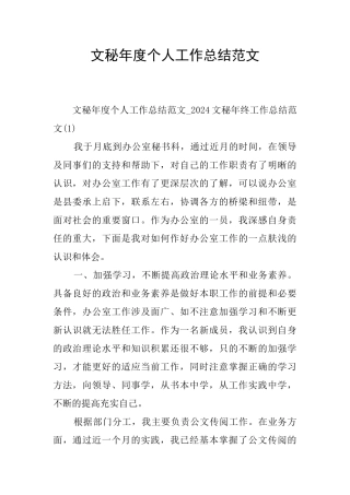 文秘年度个人工作总结范文