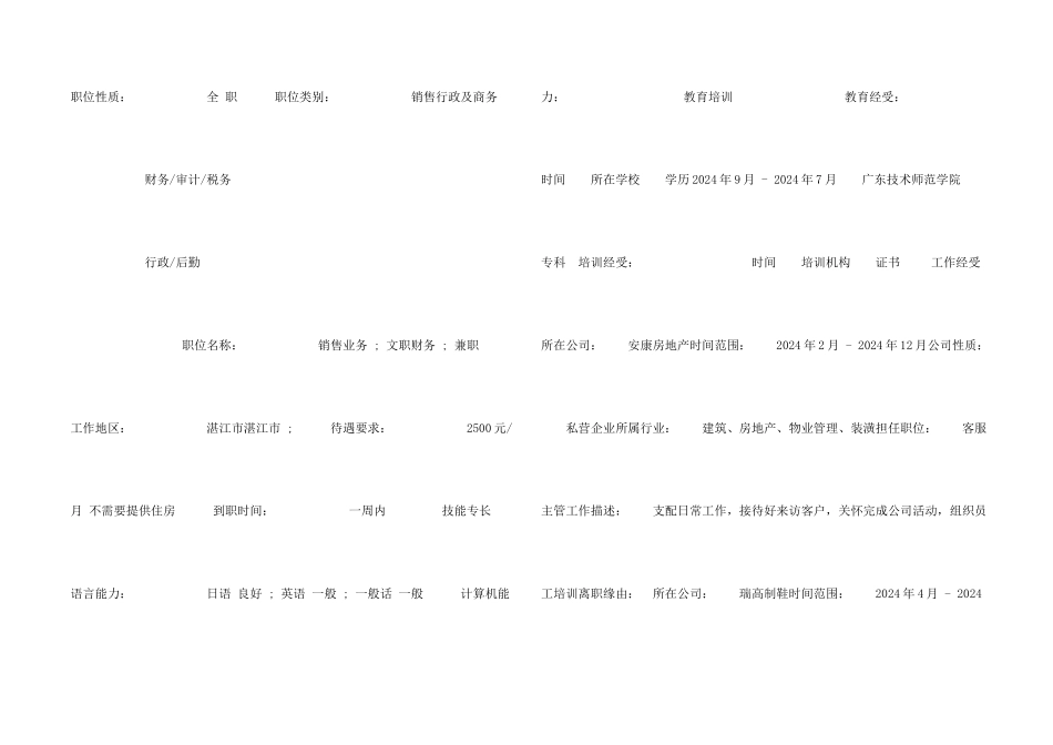 文职财务兼职个人简历_第2页