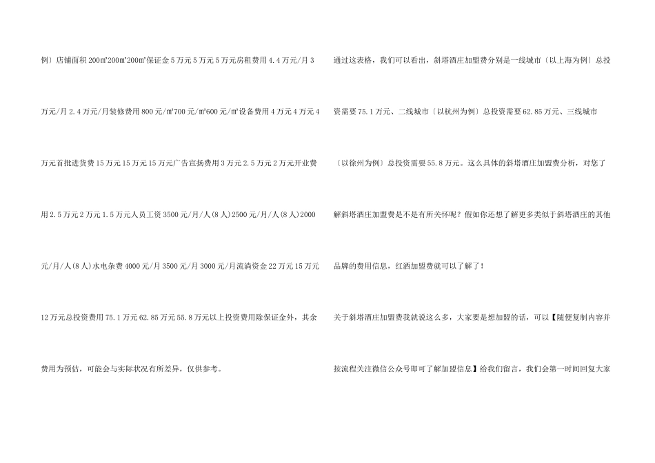 斜塔酒庄加盟费是多少？投资55.8万元即可！_第3页