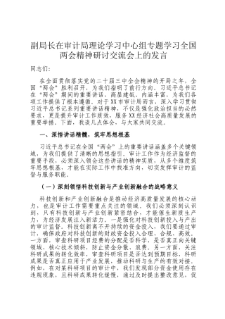 副局长在审计局理论学习中心组专题学习全国两会精神研讨交流会上的发言