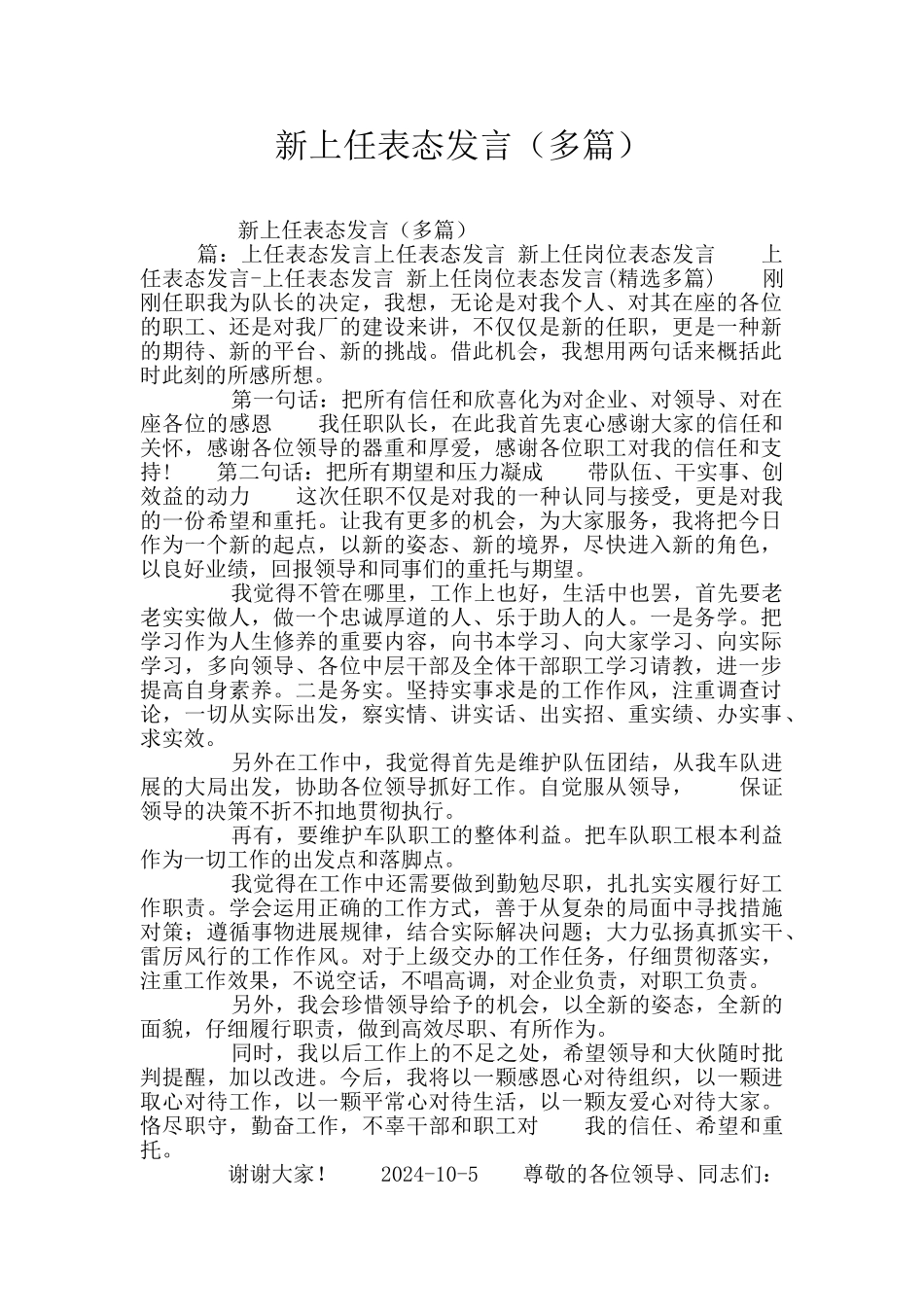 新上任表态发言_第1页