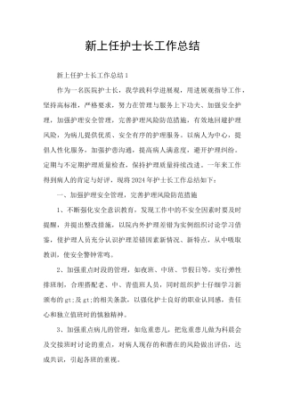 新上任护士长工作总结