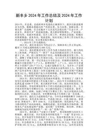新丰乡2024年工作总结及2024年工作计划