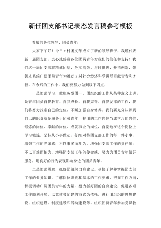 新任团支部书记表态发言稿参考模板