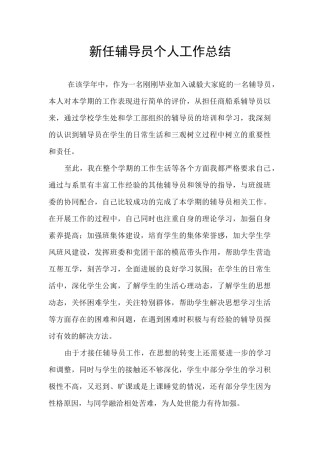 新任辅导员个人工作总结