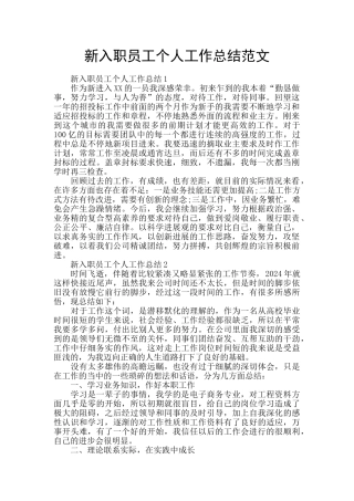 新入职员工个人工作总结范文