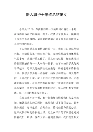 新入职护士年终总结范文