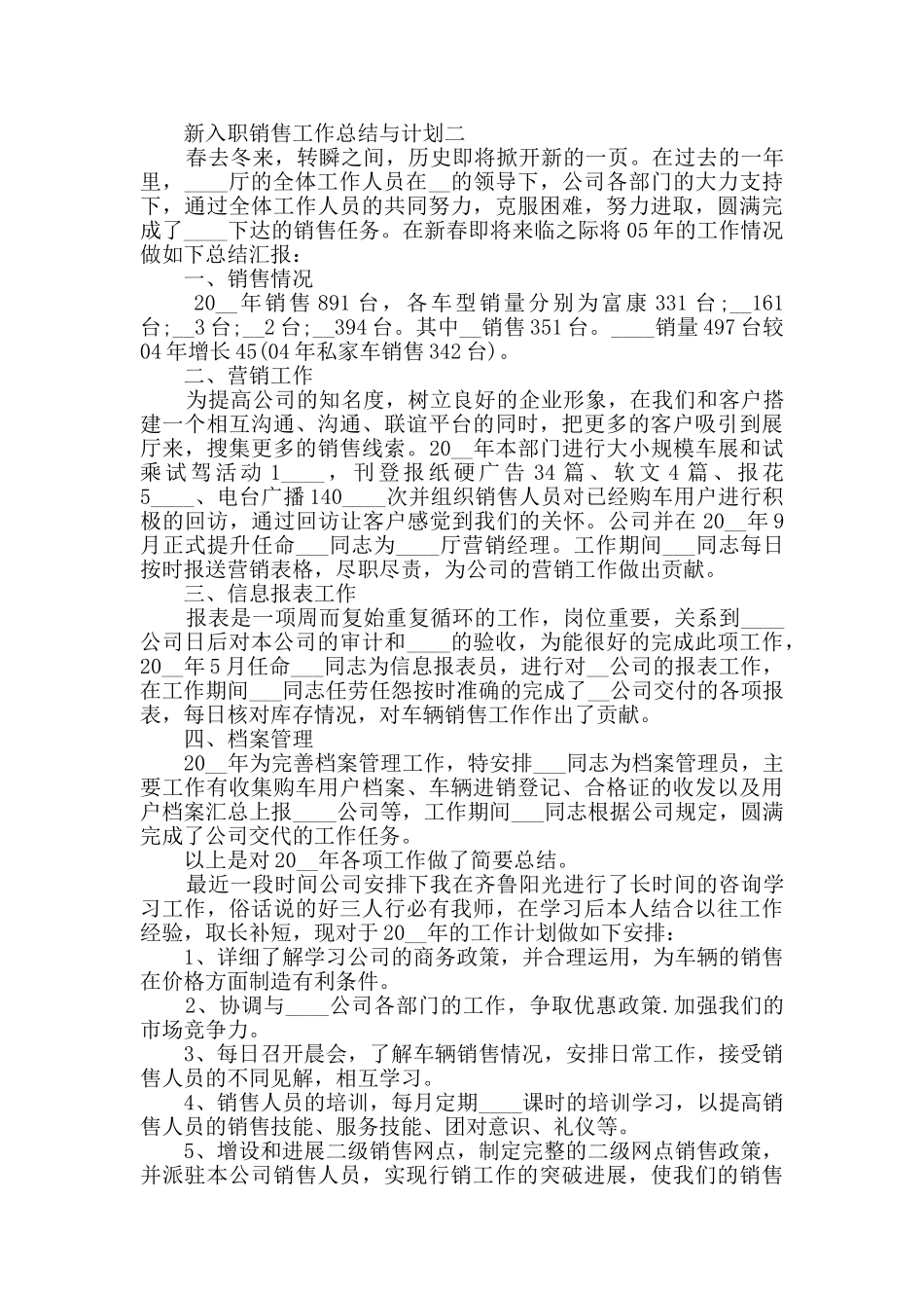新入职销售工作总结与计划2024范文_第2页