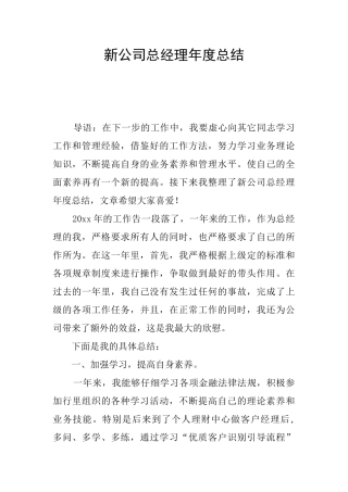 新公司总经理年度总结