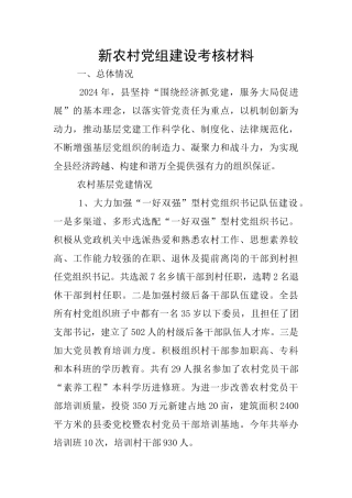 新农村党组建设考核材料