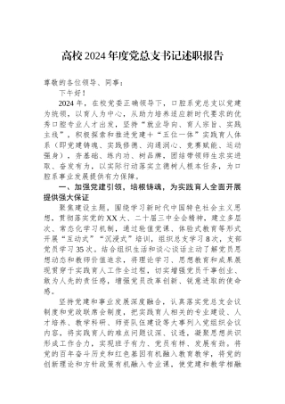 高校2024年度党总支书记述职报告