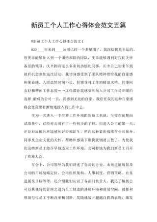 新员工个人工作心得体会范文五篇