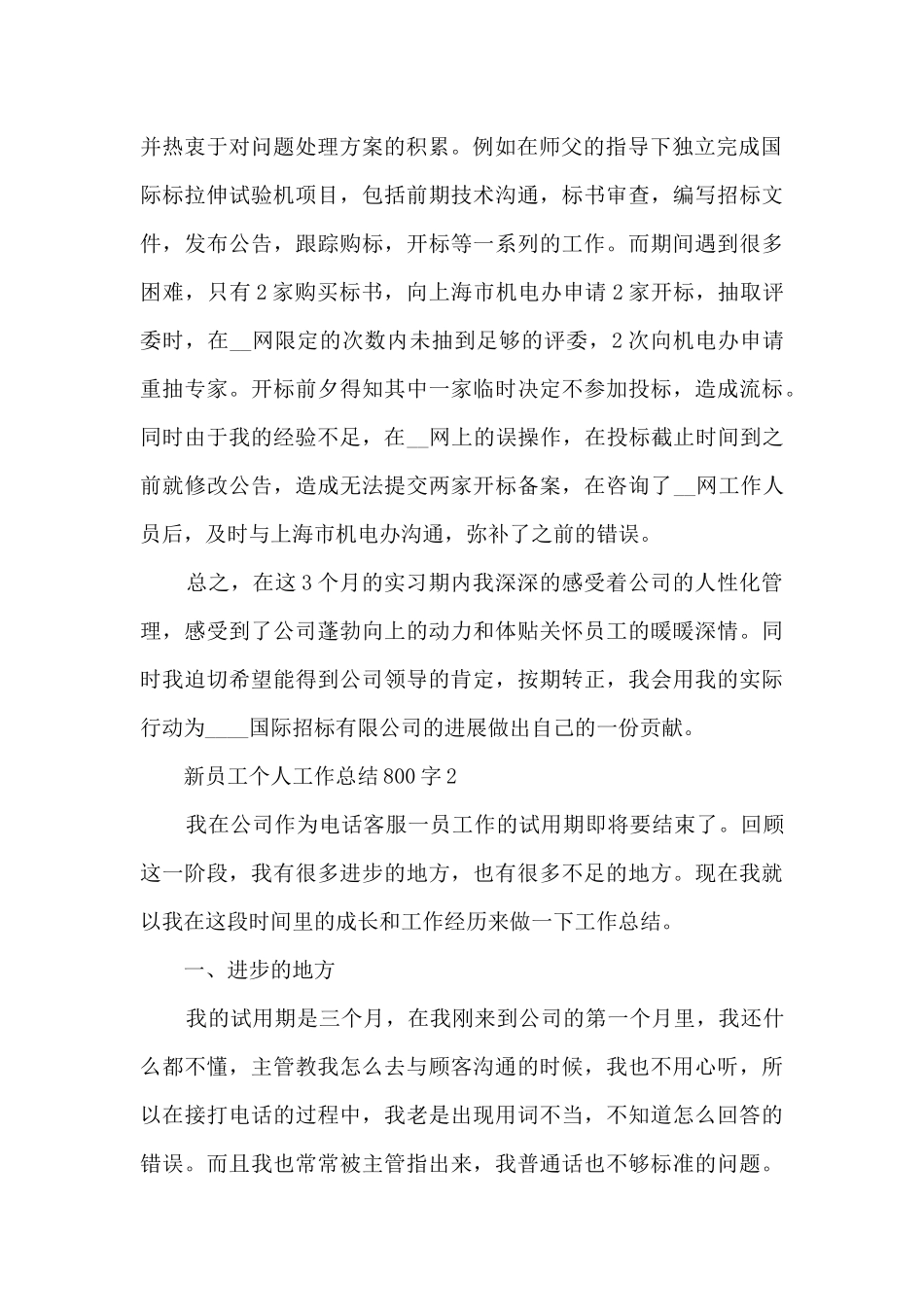 新员工个人工作总结800字5篇_第2页