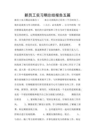 新员工实习期总结报告五篇