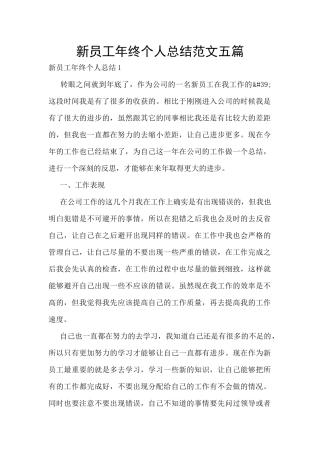 新员工年终个人总结范文五篇