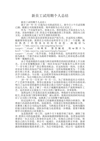 新员工试用期个人总结