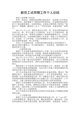 新员工试用期工作个人总结