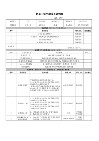 新员工试用期成长计划表