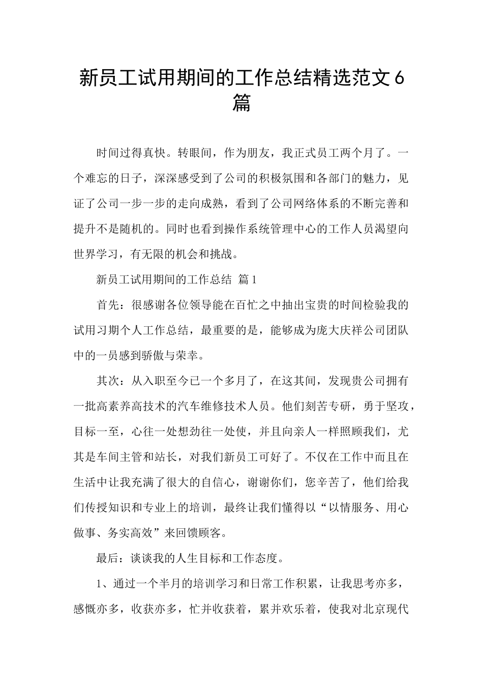 新员工试用期间的工作总结精选范文6篇_第1页