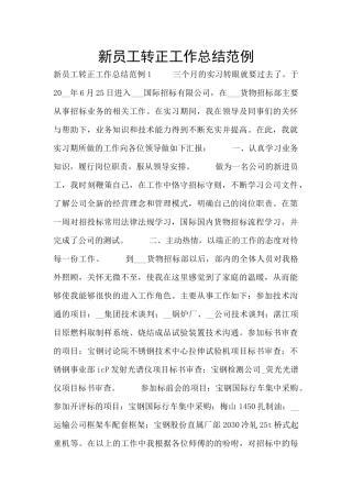 新员工转正工作总结范例