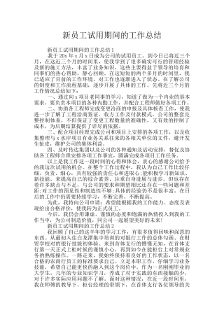 新员工试用期间的工作总结