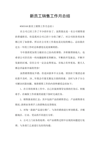 新员工销售工作月总结
