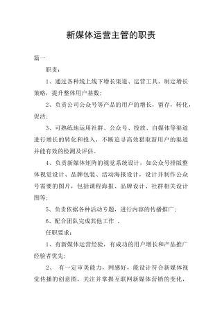 新媒体运营主管的职责