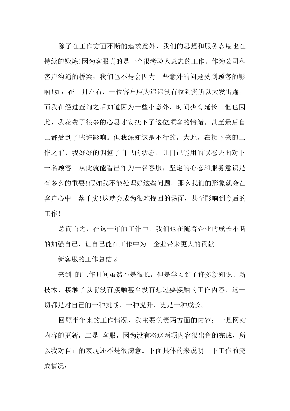 新客服的工作总结范本10篇_第2页