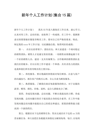 新年个人工作计划(集合15篇)
