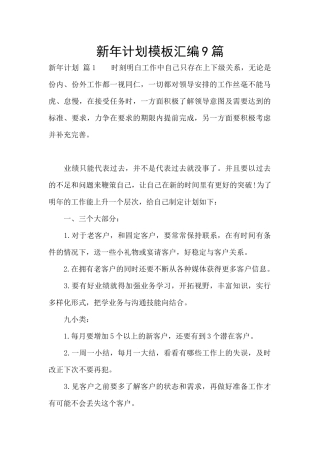 新年计划模板汇编9篇