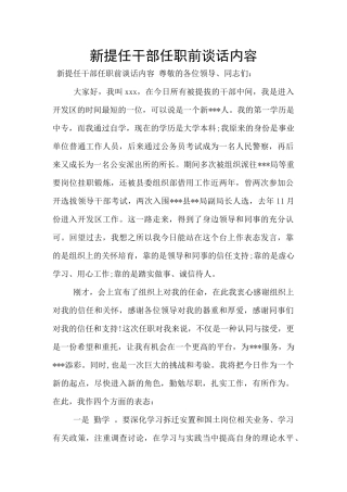 新提任干部任职前谈话内容