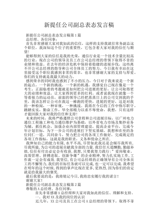 新提任公司副总表态发言稿