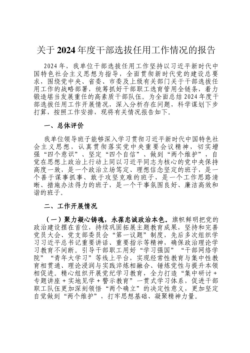 关于2024年度干部选拔任用工作情况的报告_第1页