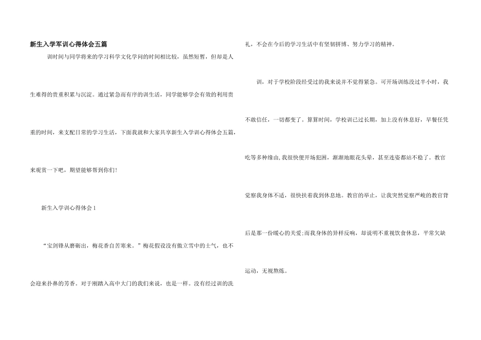 新生入学军训心得体会五篇_第1页